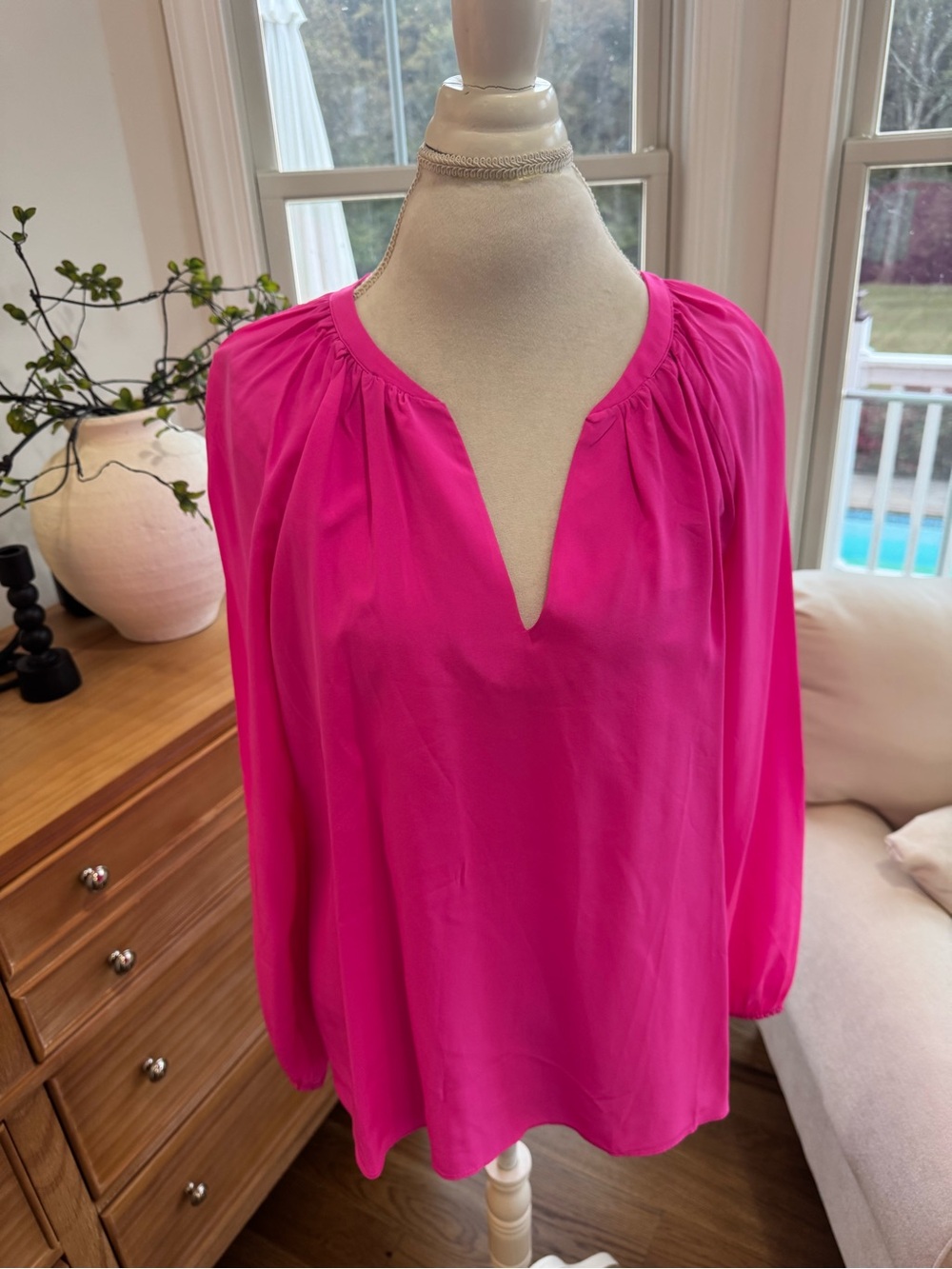 Lilly Pulitzer Hot Pink Split-Neck Blouse